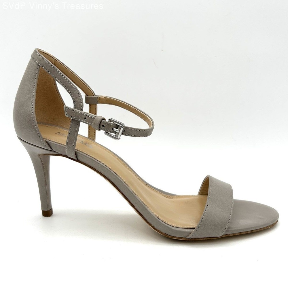 Michael Kors Grey Leather Ankle Strap Stiletto Heel Sandals Women's Size 8M